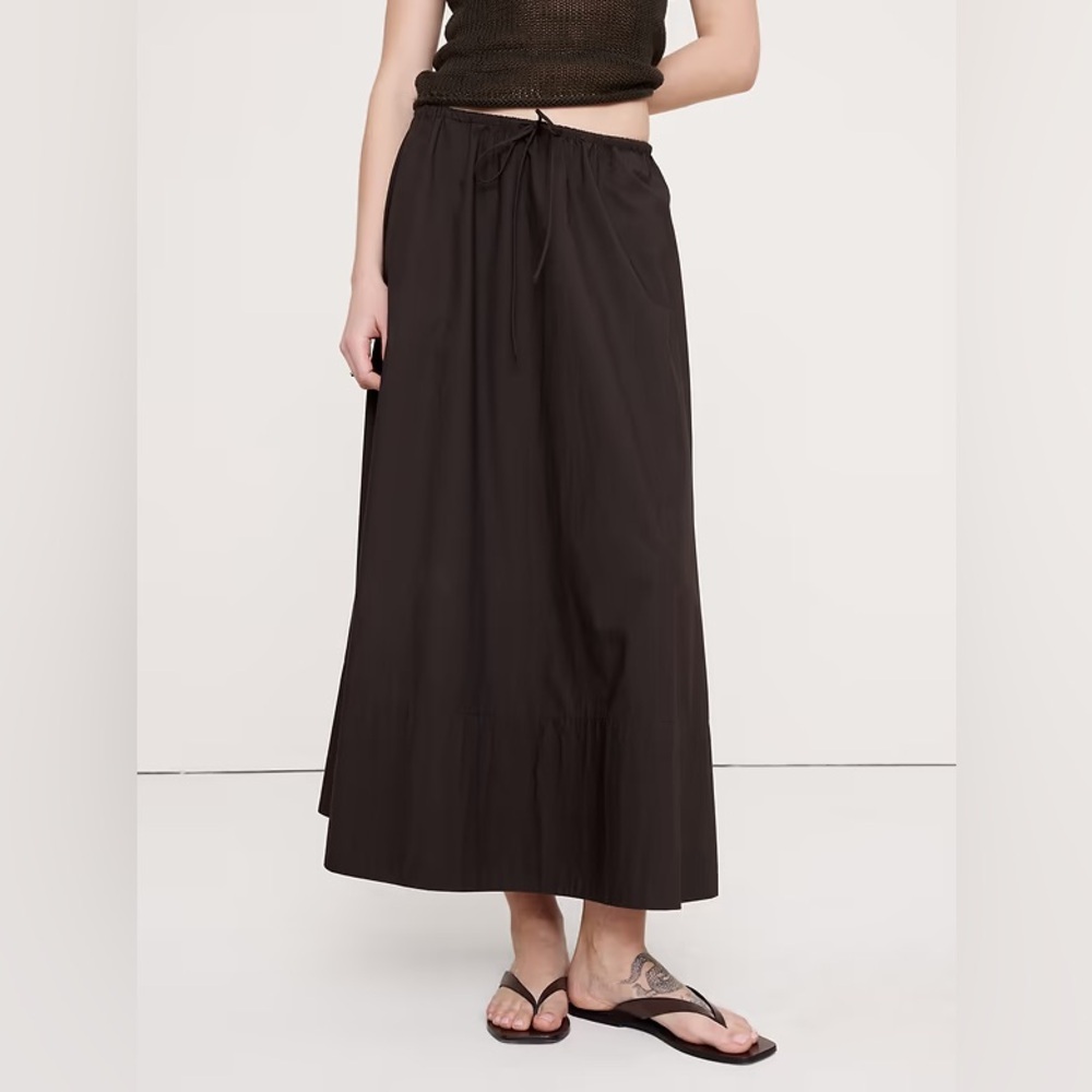 NEW!Banana Republic Brownstone Cotton Poplin Drawstring Maxi Skirt - Multiple🕰️ - Picture 3 of 8